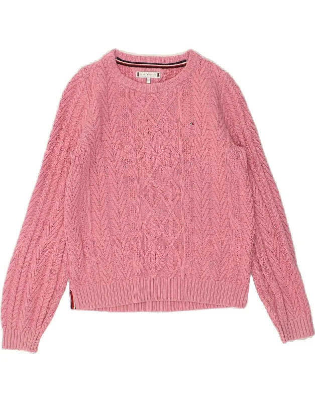 men's warm sweaters for winter -TOMMY HILFIGER Girls Boat Neck Jumper Sweater 11-12 Years Pink Cotton