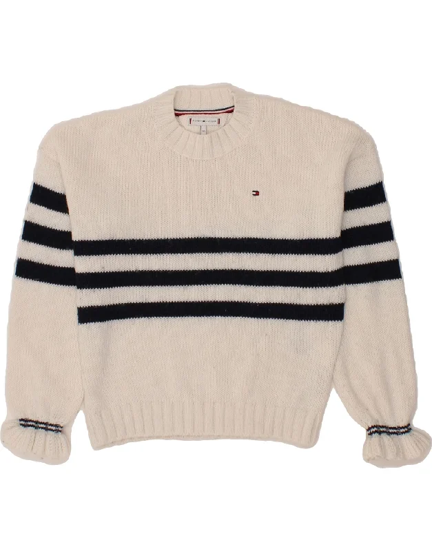 men's slim-fit sweaters -TOMMY HILFIGER Girls Crew Neck Jumper Sweater 11-12 Years Off White