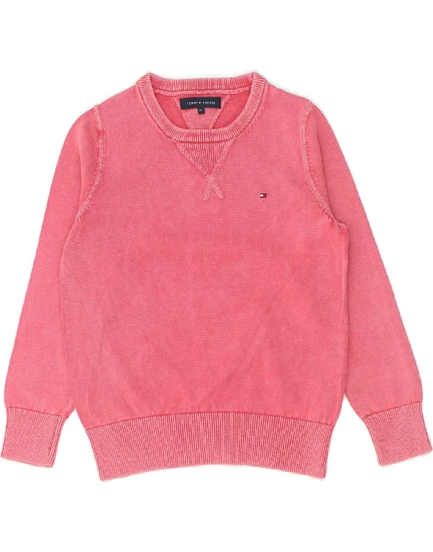 men's breathable sweaters -TOMMY HILFIGER Girls Crew Neck Jumper Sweater 5-6 Years Pink Cotton