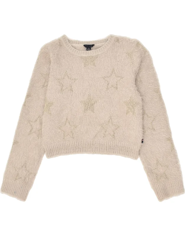 men's performance knit sweaters -TOMMY HILFIGER Girls Crop Boat Neck Jumper Sweater 15-16 Years XL  Beige