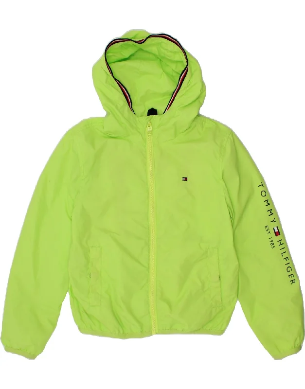 men's coat jackets -TOMMY HILFIGER Girls Graphic Hooded Rain Jacket 5-6 Years Green Polyamide