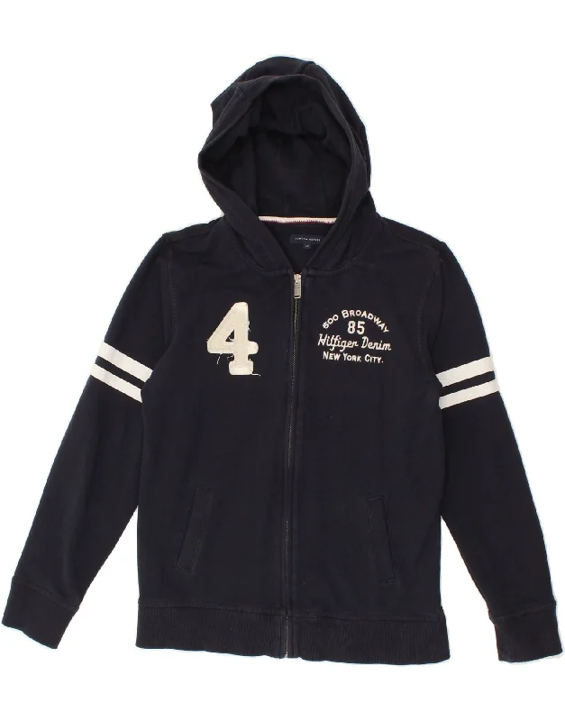 men's premium wool sweaters -TOMMY HILFIGER Girls Graphic Zip Hoodie Sweater 13-14 Years Navy Blue