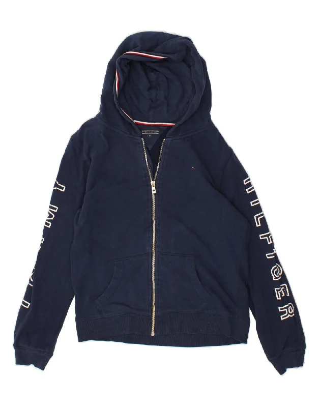 men's luxurious sweaters -TOMMY HILFIGER Girls Graphic Zip Hoodie Sweater 15-16 Years Navy Blue