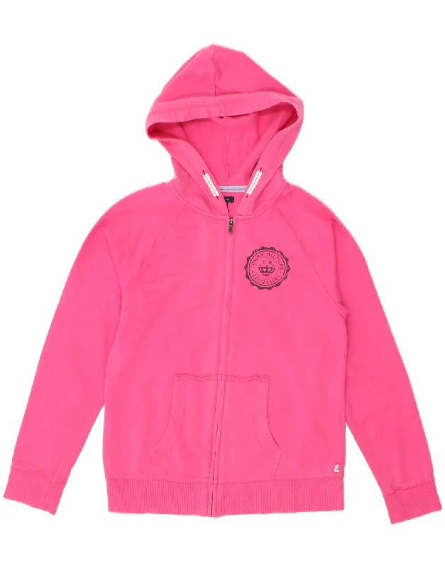 men's hooded sweaters -TOMMY HILFIGER Girls Graphic Zip Hoodie Sweater 15-16 Years XL Pink Cotton