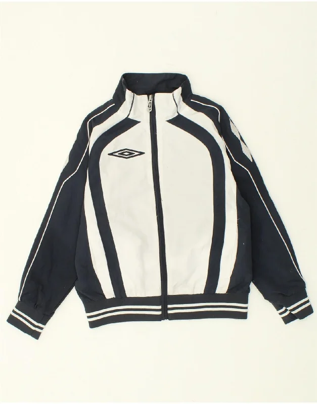 men's windbreakers -UMBRO Boys Bomber Jacket 12-13 Years Large Navy Blue Colourblock Polyester