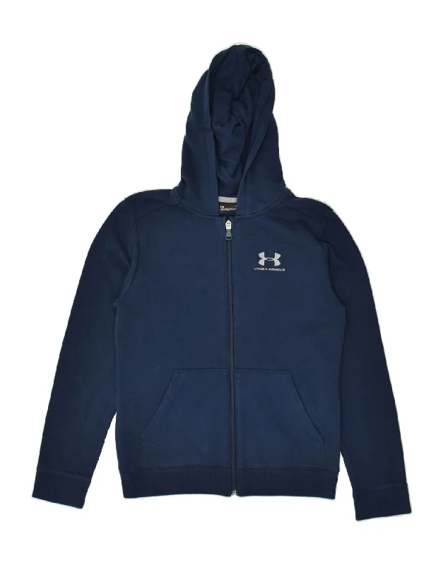 men's short-sleeve sweaters -UNDER ARMOUR Boys Cold Gear Zip Hoodie Sweater 11-12 Years Large Navy Blue