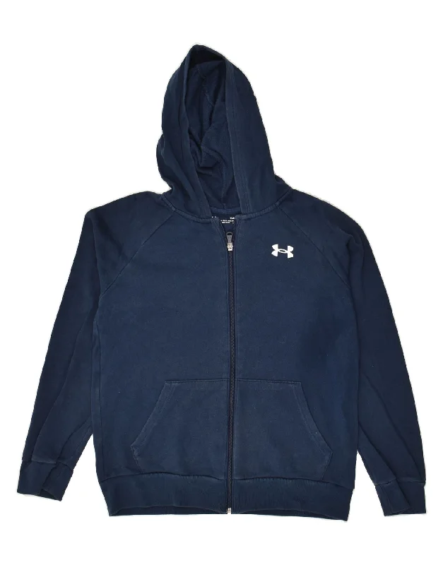 men's zip-up sweaters -UNDER ARMOUR Boys Cold Gear Zip Hoodie Sweater 11-12 Years Large Navy Blue