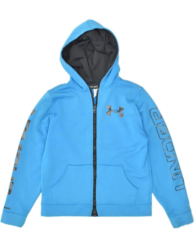 men's cardigan knitwear -UNDER ARMOUR Boys Graphic Zip Hoodie Sweater 10-11 Years Blue Polyester