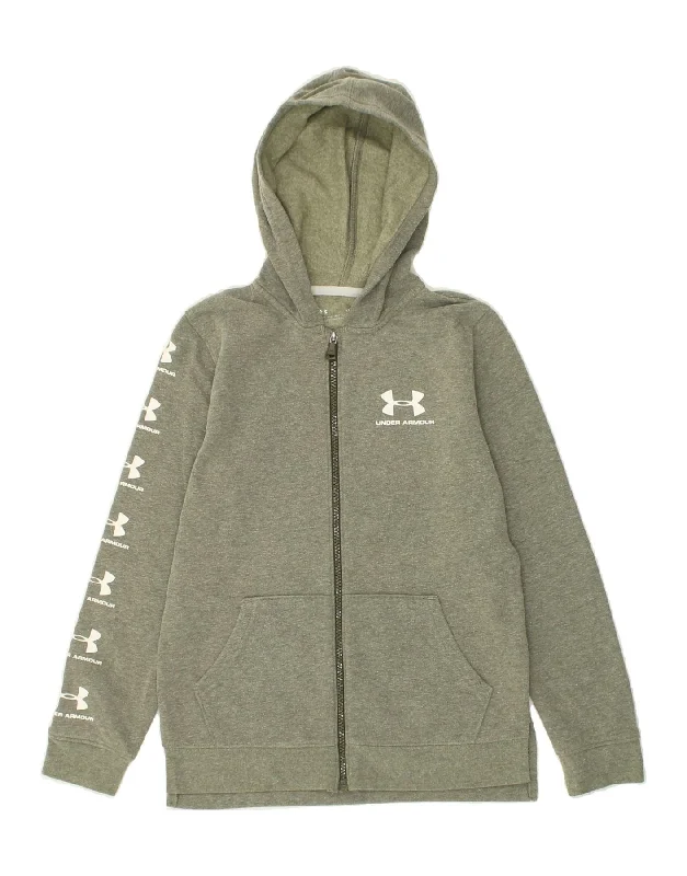 men's premium knit sweaters -UNDER ARMOUR Boys Graphic Zip Hoodie Sweater 10-11 Years Medium Green