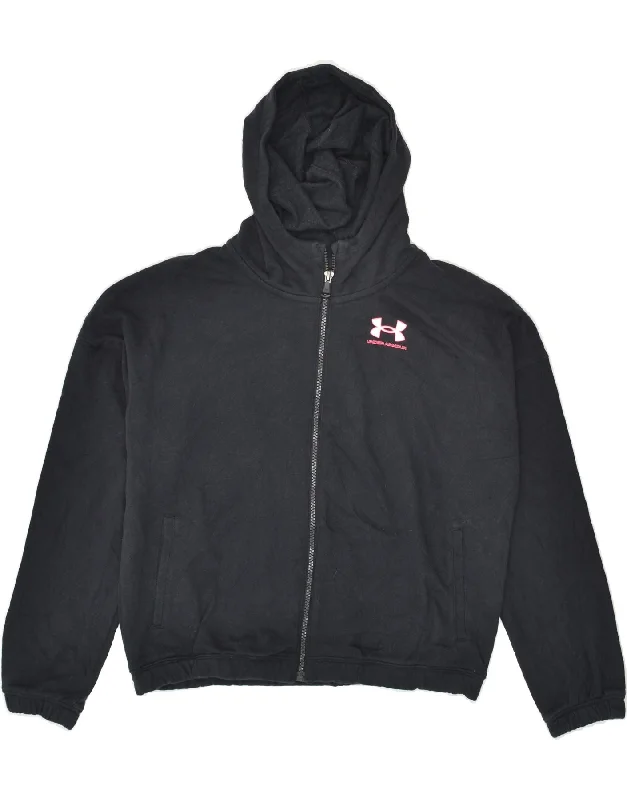 men's sweater for layering -UNDER ARMOUR Boys Graphic Zip Hoodie Sweater 13-14 Years XL Black