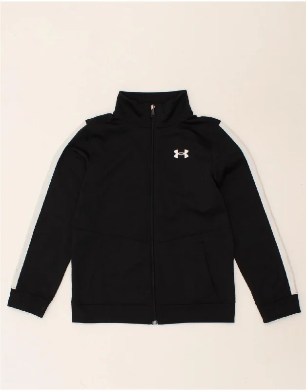 men's tailored wool jackets -UNDER ARMOUR Boys Tracksuit Top Jacket 9-10 Years Medium Black Colourblock