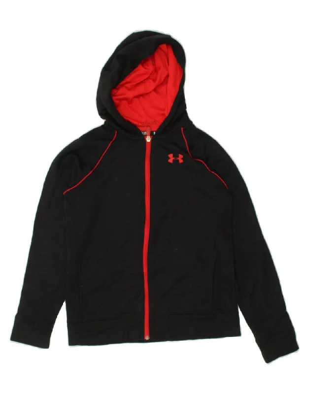 men's colorful sweaters -UNDER ARMOUR Boys Zip Hoodie Sweater 10-11 Years Medium Black