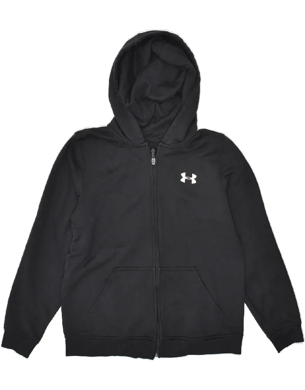 men's performance sweaters -UNDER ARMOUR Boys Zip Hoodie Sweater 11-12 Years Large Black Polyester