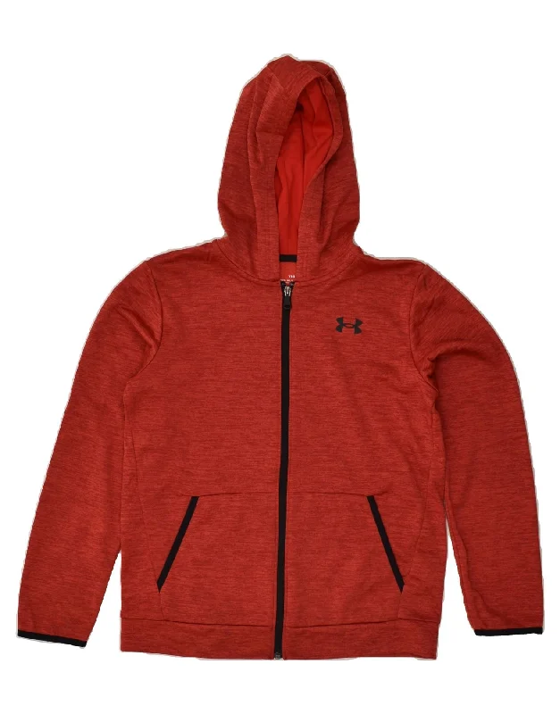 men's formal wool sweaters -UNDER ARMOUR Boys Zip Hoodie Sweater 11-12 Years Large Red Flecked