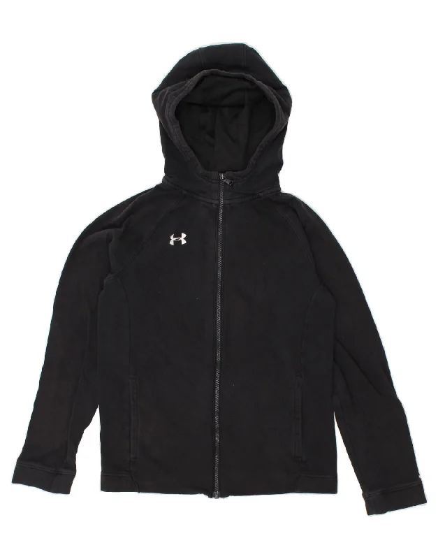 men's soft knit sweaters -UNDER ARMOUR Boys Zip Hoodie Sweater 11-12 Years XL Black Cotton