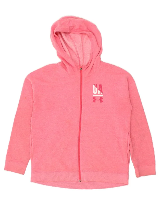 men's casual pullover sweaters -UNDER ARMOUR Girls Graphic Zip Hoodie Sweater 11-12 Years Pink