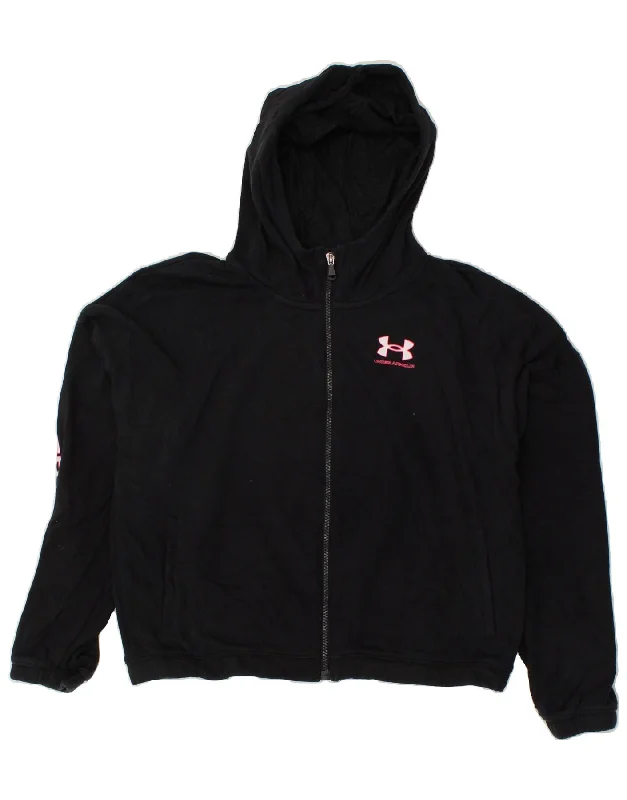 men's textured sweaters -UNDER ARMOUR Girls Graphic Zip Hoodie Sweater 15-16 Years XL  Black Cotton