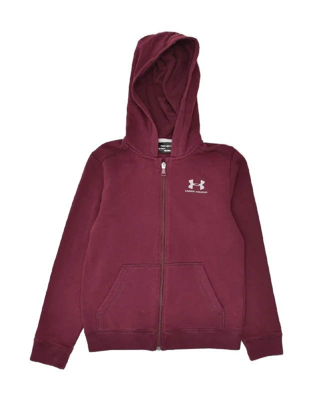 men's hooded sweaters -UNDER ARMOUR Girls Zip Hoodie Sweater 10-11 Years Medium Burgundy