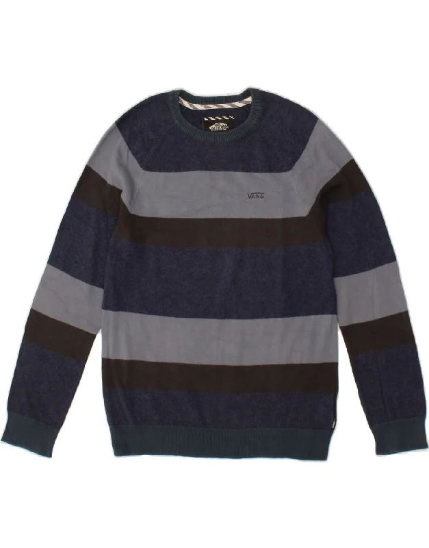 men's comfortable sweaters -VANS Boys Crew Neck Jumper Sweater 14-15 Years XL Navy Blue Colourblock