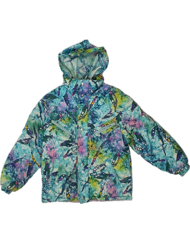 men's multi-pocket jackets -VINTAGE Boys Abstract Pattern Hooded Windbreaker Jacket 15-16 Years Blue