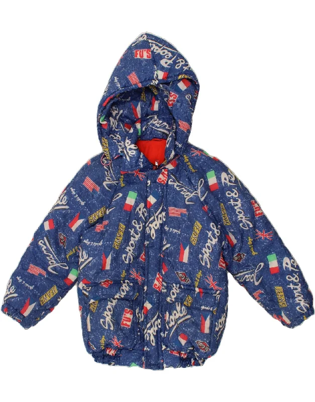 men's outdoor jackets -VINTAGE Boys Graphic Hooded Padded Jacket 11-12 Years Blue