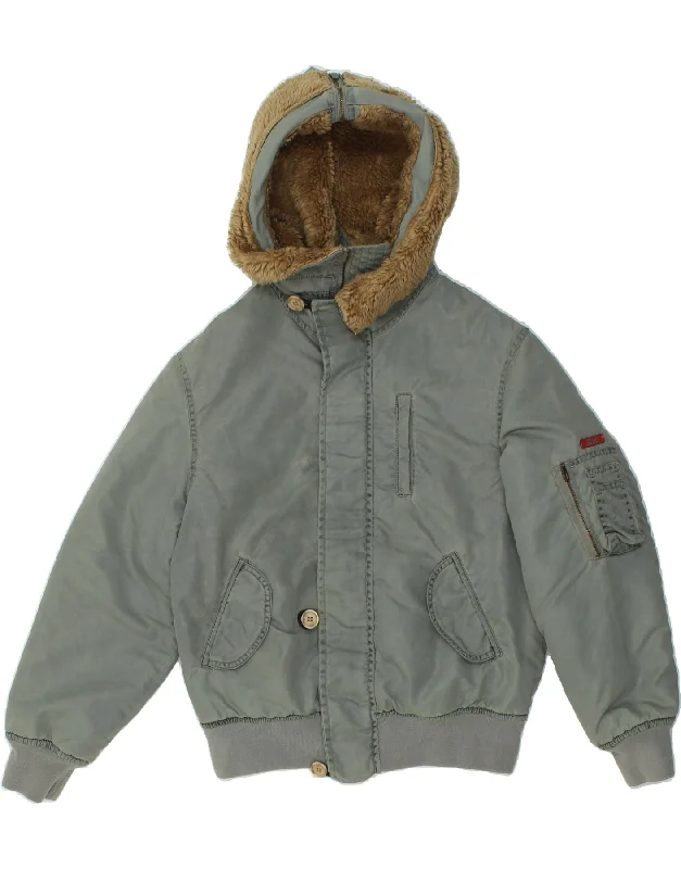 men's fleece-lined jackets -VINTAGE Boys Hooded Padded Jacket 12-13 Years Grey Nylon