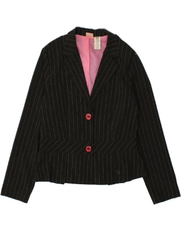 men's multi-pocket jackets -VINTAGE Girls 2 Button Blazer Jacket 14-15 Years XL Brown Pinstripe