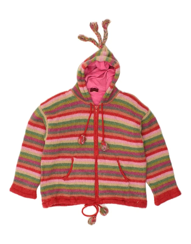 men's turtleneck sweaters -VINTAGE Girls Hooded Cardigan Sweater 14-15 Years Large Multicoloured