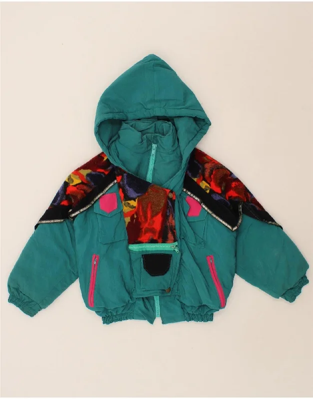 men's quilted winter jackets -VINTAGE Girls Hooded Windbreaker Jacket 10-11 Years Green Colourblock