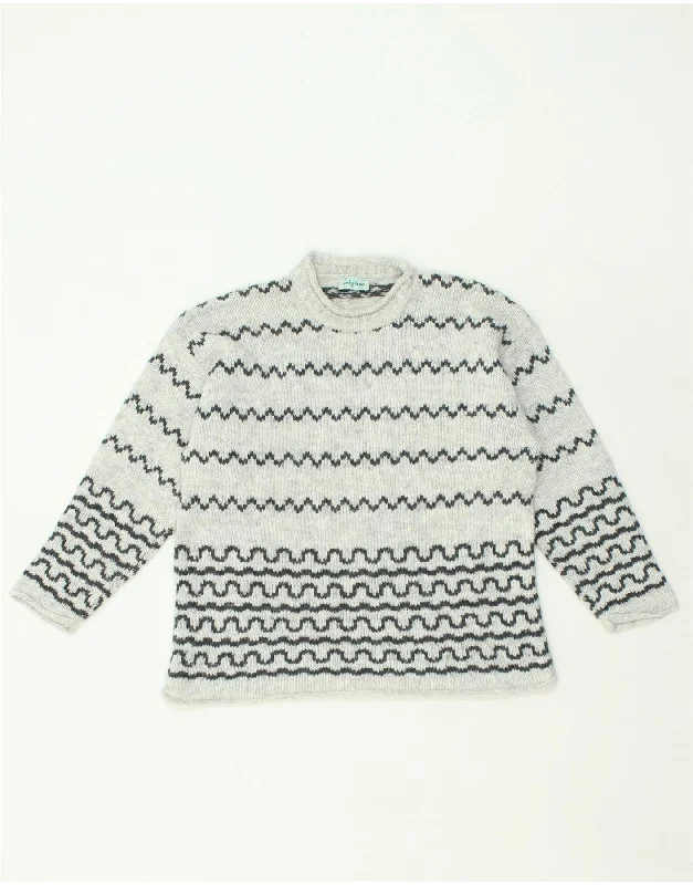 men's fleece sweaters -VINTAGE Girls Turtle Neck Jumper Sweater 13-14 Years Grey Striped Wool