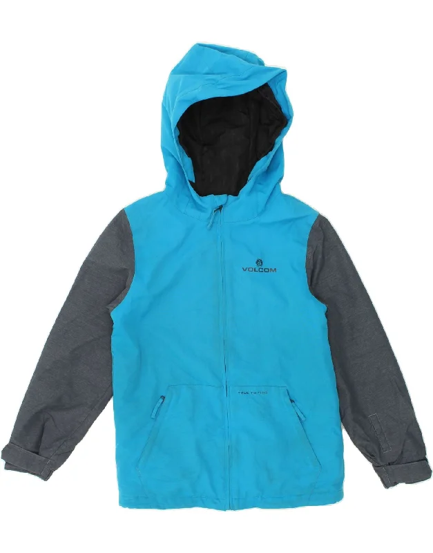 men's work jackets -VOLCOM Boys Hooded Windbreaker Jacket 11-12 Years Blue Colourblock Nylon