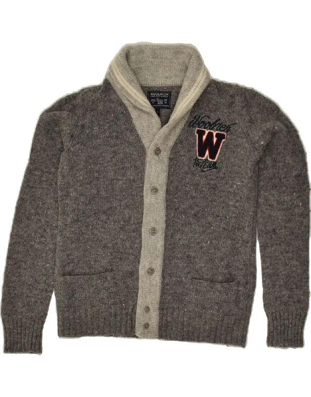 men's cozy sweaters -WOOLRICH Boys Cardigan Sweater 7-8 Years Grey Colourblock Wool