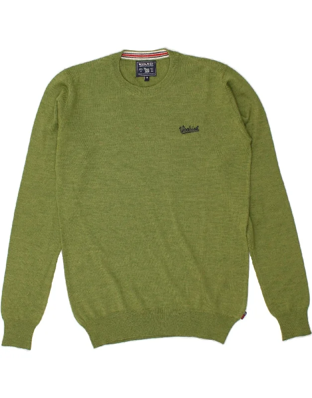 men's thermal sweaters -WOOLRICH Boys Crew Neck Jumper Sweater 13-14 Years Green Wool