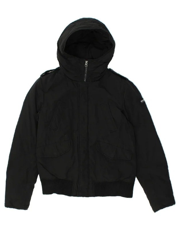 men's urban jackets -WOOLRICH Boys Hooded Bomber Jacket 13-14 Years Black Cotton