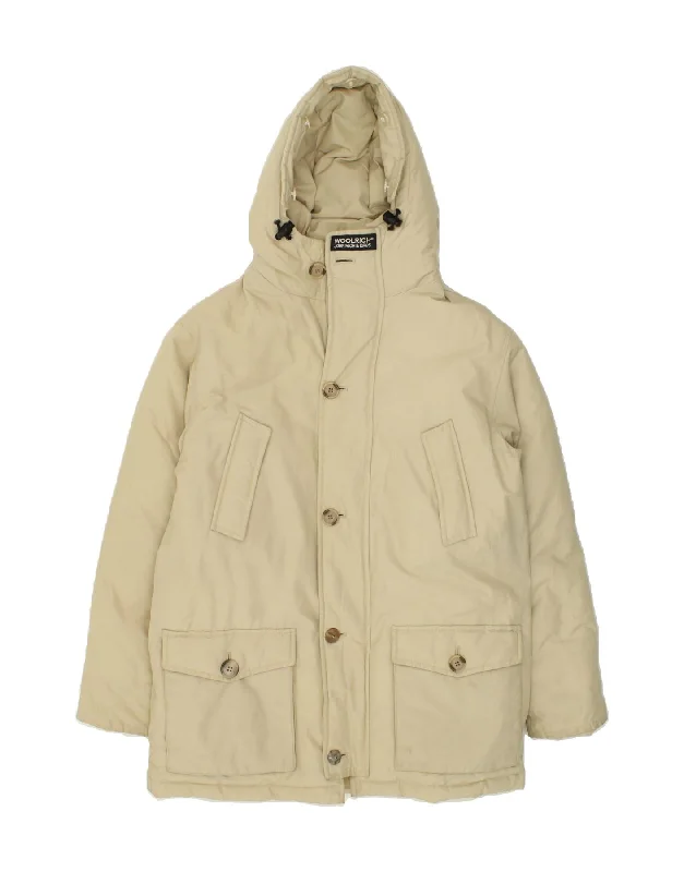 men's heavy insulated jackets -WOOLRICH Boys Hooded Padded Jacket 11-12 Years Beige Nylon